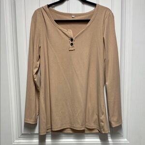 Cream Tan Relaxed Buttoned Henley Top